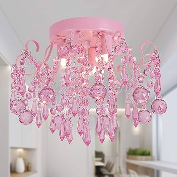 Q&S Mini Chandelier Crystal,Semi Flush Mount Pink Girl